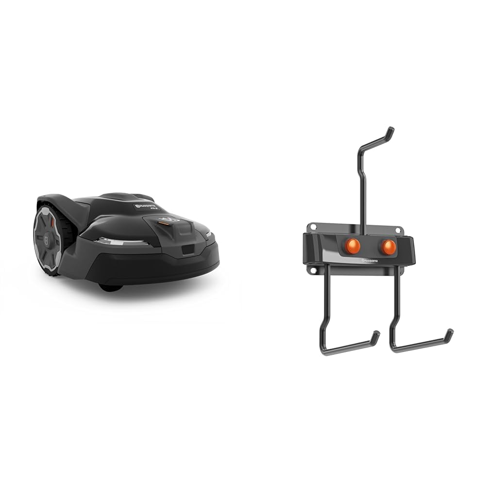 Bundle of Husqvarna 410iQ Automower Robotic Mower, 0.5 Acre Mowing Capacity, Wire Free Robot Lawn Mower with Charging Station, RS1 EPOS Reference Station + Husqvarna Automower® Storage Hook