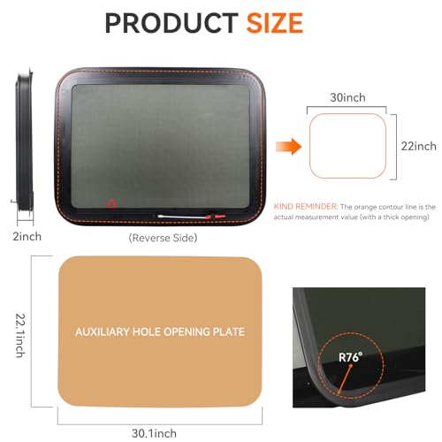 GAMPRO Emergency Exit window 30” W*22” H Tinted RV Window Camper Windows Replacement Vertical Slide RV Pull out window with Net Screen and Trim Ring