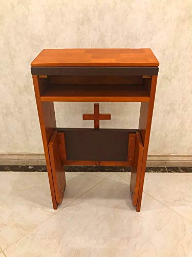 Volowoo Prayer Bench Stool,Solid Wood Prayer Kneeler with Bench and Folding Table Top in Home,Church Prayer Table Chair Padded Kneeler Shelf for Kneeling at Home,Religious Gifts