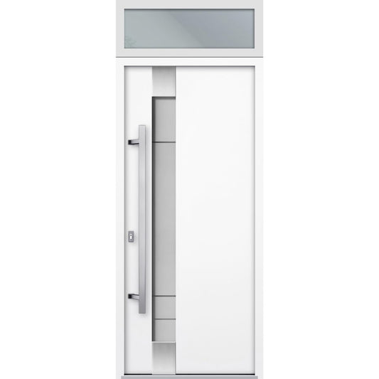 VDOMDOORS Front Exterior Prehung Steel Door/Deux 1713 White Enamel/Top Exterior Black Window/Stainless Inserts Single Modern Painted-W36 x H80+16"-Right-Hand Inswing