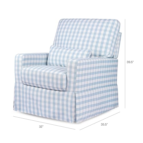 Namesake Crawford Pillowback Comfort Swivel Glider in Blue Gingham, Greenguard Gold & CertiPUR-US Certified