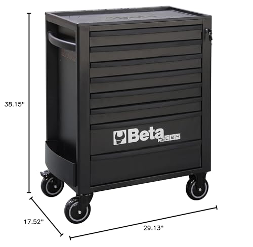 Beta RSC24 Black 8 Drawer Heavy Duty Rolling Tool Cabinet | Mobile Steel Tool Chest with Ball Bearing Slides | 1760 lbs Load Capacity | 5" Casters | Lockable Portable Toolbox | Made in Italy