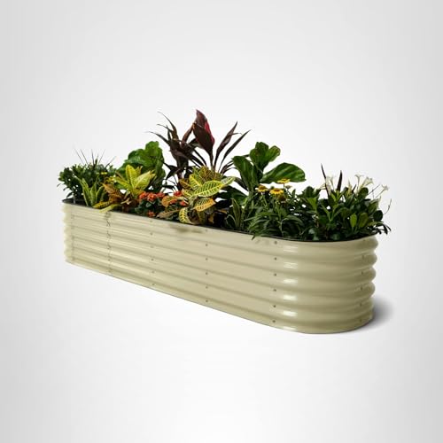 Vego garden Raised Garden Bed Kits, 17" Tall 9 in 1 8ft X 2ft Metal Raised Planter Bed for Vegetables Flowers Ground Planter Box-Pearl White