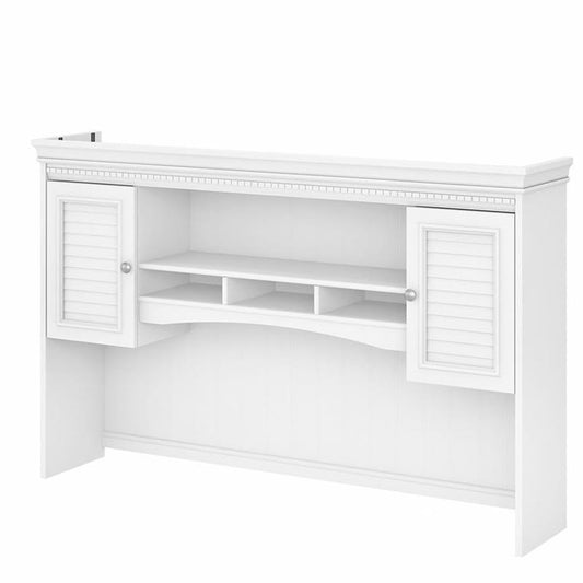Bush Home Fairview 60W Hutch for L Shaped Desk in Pure White and Shiplap Gray