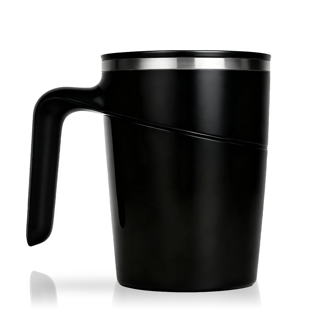 Anti-Impact No-Tip Desk Mug, 470ml / 15.9oz Stainless Steel Vacuum Insulated Mug with Handle, Smart Suction Base, Non-Slip & Knock Proof, Helps Prevent Desk Spills for Coffee, Tea, Kids & Pets (Black)