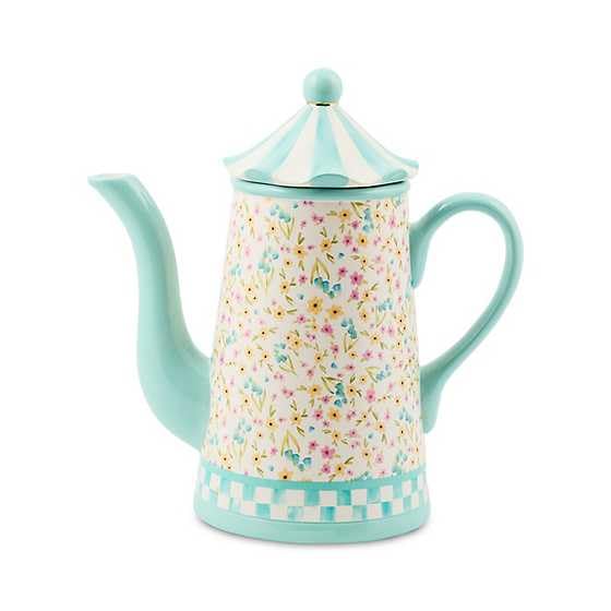 MACKENZIE-CHILDS Ceramic Teapot, Cute Teapot with Lid, 64-Ounce Capacity, Posie Patch