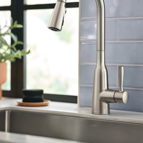 Moen Orivesi Stainless Pulldown Kitchen Faucet with Power Boost, Transitional Kitchen Faucet, One-Handle Single Hole High Arc, Easy Installation, Spot Resist Finish, 87891SRS