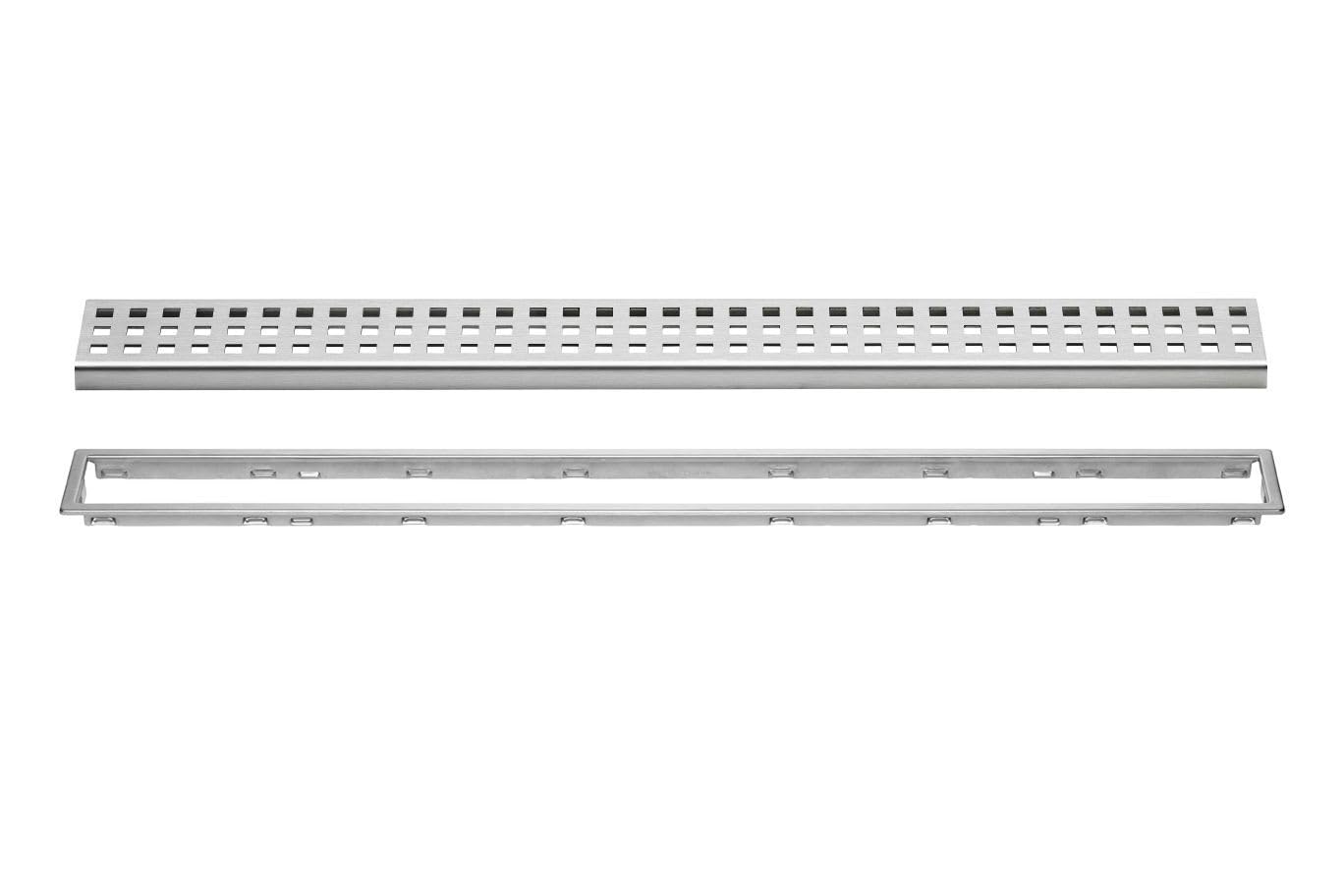 Schluter Kerdi-Line Brushed Stainless Steel Grate Assembly for Tile and Stone Coverings - Adjustable, Square Design - 3/4" Frame, 64" Length - KL1B19EB160