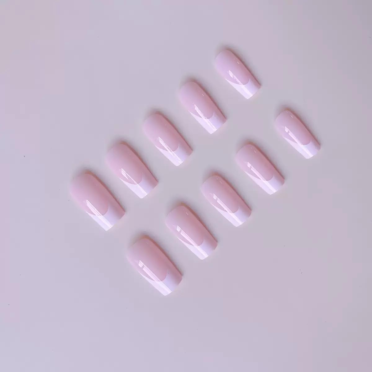 CTTHNBD Medium Press on Nails Square & Press on Toenails Set, White French Tip Fake Nails, Glossy Full Cover Stick on - for Women 48 Pcs