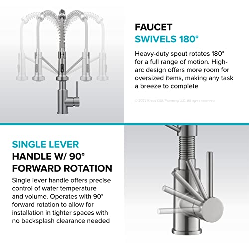KRAUS Bolden Commercial Style 2-Function Single Handle Pull Down Kitchen Faucet in Spot-Free Brushed Brass, KPF-1610BB