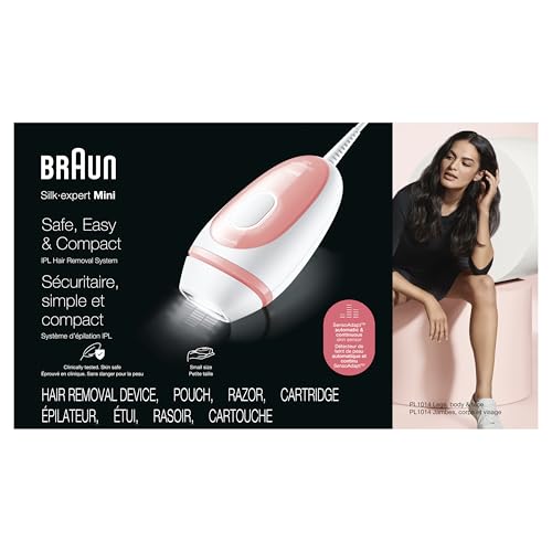 Braun IPL at Home Laser Hair Removal for Women and Men, Silk Expert Mini PL1014 with Venus Razor, Permanent Visible Hair Reduction in Hair Regrowth for Body & Face, Corded