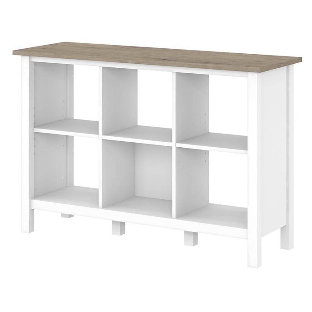 Bush Furniture Mayfield 6 Cube Bookcase in Pure White and Shiplap Gray | Storage for Home Office Workspace