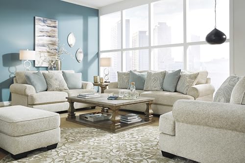 Signature Design by Ashley Monaghan Vintage Loveseat with Accent Pillows, Reversible Cushions and Rolled Arms, Beige
