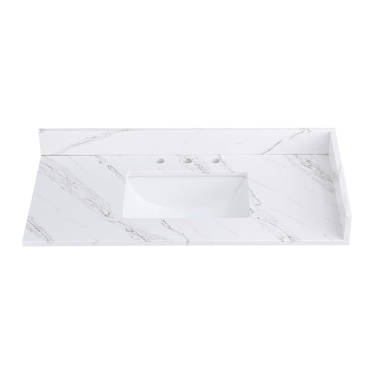 Dornberg 42"x22" Quartz Ocean White Bathroom Vanity Top, with Undermount Middle Sink Vanity Top,with One Sidesplash & One Backsplash,8 Inch Faucet Hole Spread Bathroom Vanity Sink Countertop