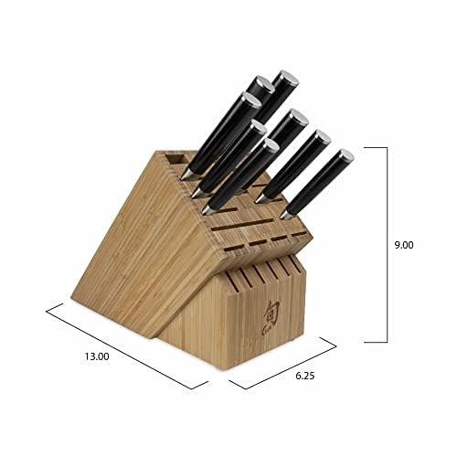 Shun Classic 9 Piece Chef’s Block Set, Includes 7 Shun Classic Knives, Honing Steel and 22-Slot Knife Block, Handcrafted Japanese Knife Set, Damascus Stainless Steel Cladding, Pakkawood Handle