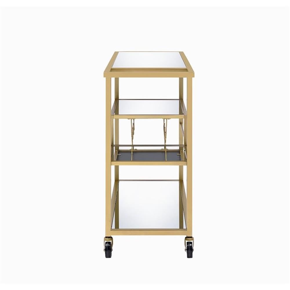 Acme Adamsen Rectangular Glass Top Serving Cart with 3 Tiers in Gold