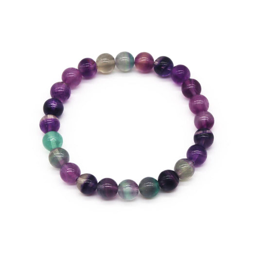 8MM Natural Rainbow Fluorite Crystal Stretch Bracelet for Unisex | 6.7in Inner Perimeter | Colorful Semi Precious Gemstones Bracelet with Round Beads, Rainbow Fluorite Bracelet for Women | Girl