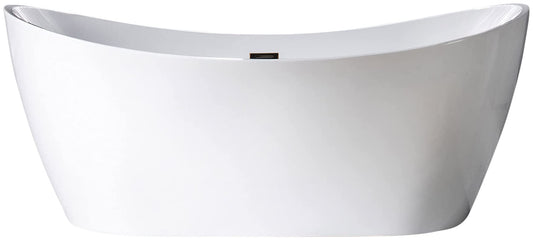 WOODBRIDGE 71" Acrylic Freestanding Bathtub Contemporary Soaking Tub, White Acrylic (Oil Rubbed Bronze Drain/Overflow),B0017 ORB Drain &O