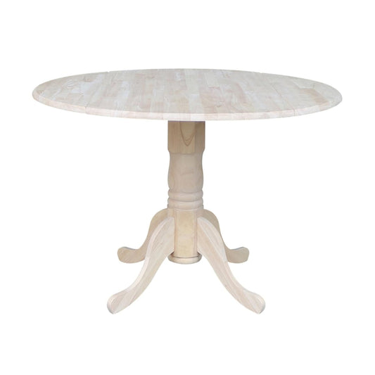 IC International Concepts, Round Dual Drop Leaf Pedestal Dining Table, Solid Real Wood, Sturdy Parawood, Dimensions 42"D x 42"W x 29.5"H, 40lbs Capacity, Paint/Stain Ready, Unfinished