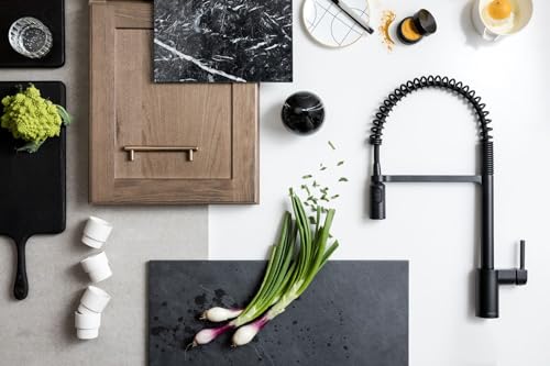 Moen Align Matte Black One-Handle Single Hole Pre-Rinse Spring Kitchen Faucet with Pull Down Sprayer and Power Boost, 5923BL