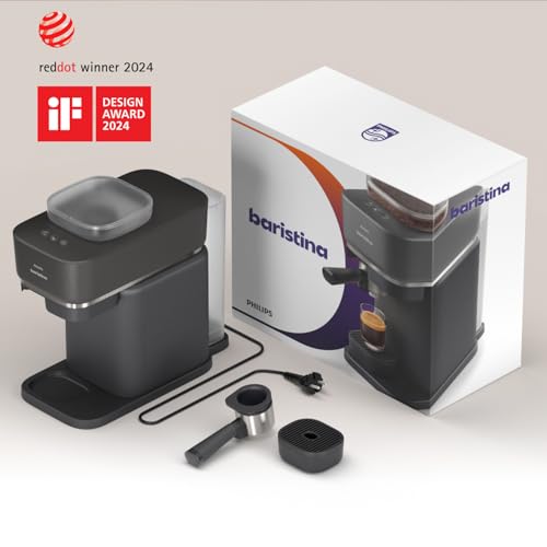 Philips Baristina Espresso Machine, Grind, Tamp & Brew Coffee Beans in One Swipe, Compact, 16 Bar Pump Pressure, Automatic Grinder, Black with Black Portafilter (BAR300/60)