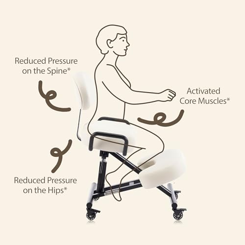 DR.LOMILOMI Ergonomic Kneeling Chair with Backrest, Improve Posture, Thick Cushions, Locking Wheels for Home & Office, AKONI 512B (Vanilla)