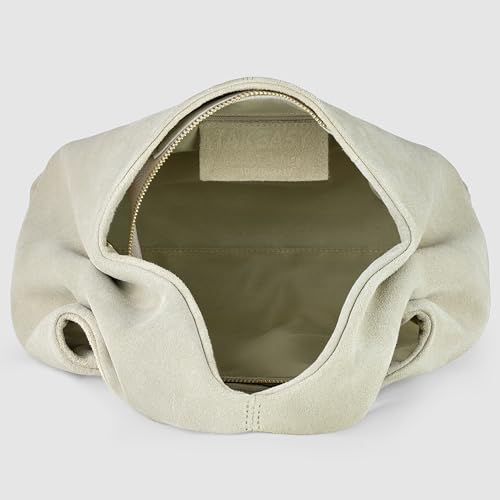 Italian Genuine Suede Shoulder Bag for Women with Sculpted Top Handle & Detachable Strap | Medium Designer Handbag (Beige)