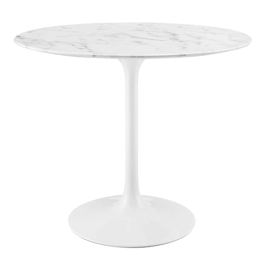 Modway Lippa Round 36" Mid-Century Modern Artificial Marble Dining Table in White