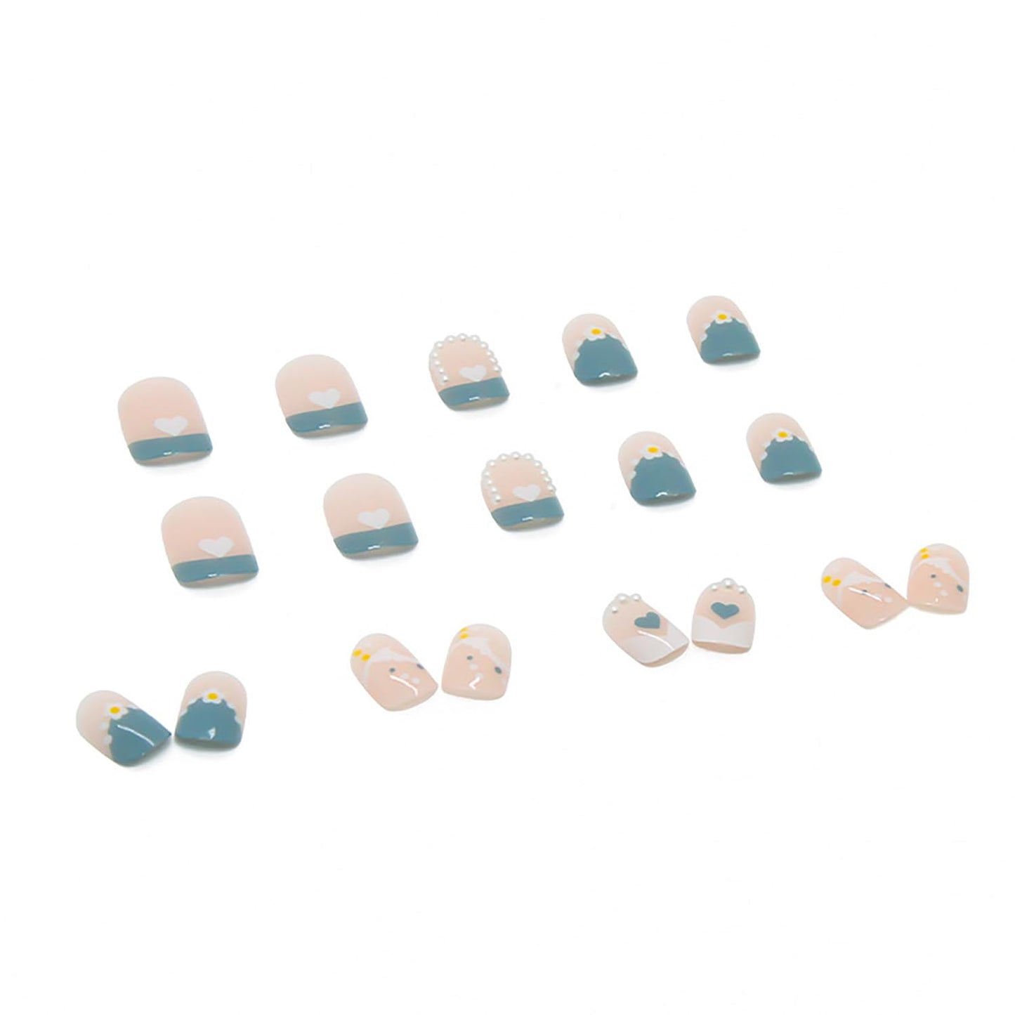 FIEONCIY Press on Nails Short Square Shaped Glossy Full Cover Acrylic Extra Short Square False Nails with Love Heart Designs Artificial Fake Nails Glue Stick ons Fingernails for Women Girls(Z134)