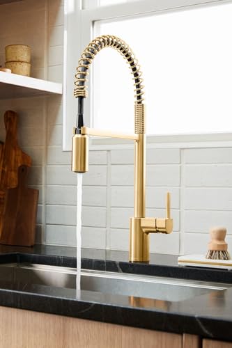 Moen Align Brushed Gold One Handle Spring Pulldown Kitchen Faucet, Farmhouse Style High-Arc Kitchen Sink Faucet with Power Boost for a Faster Clean, 5923BG