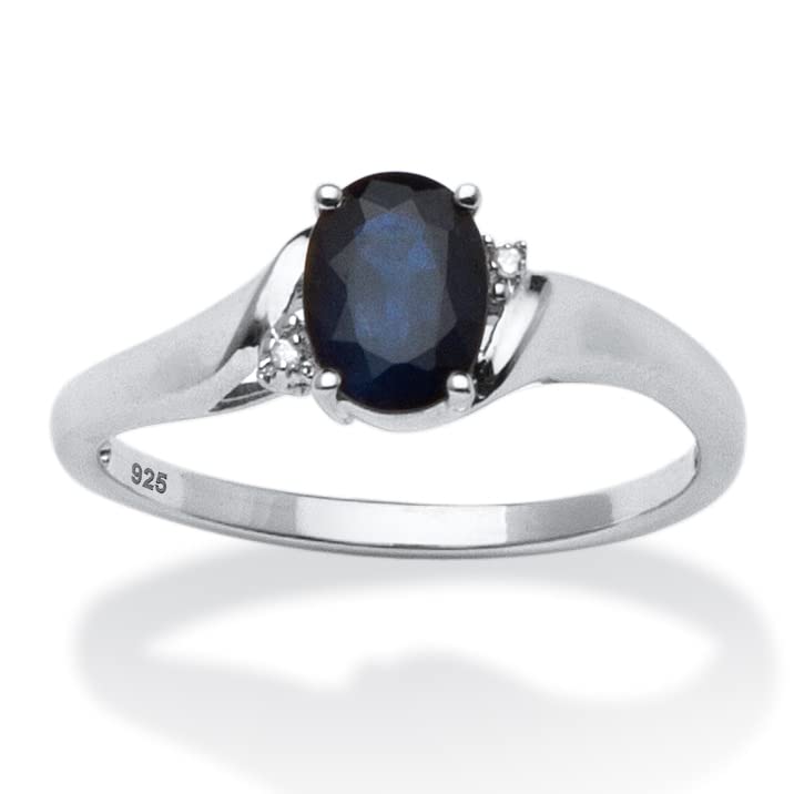 Palm Beach Jewelry PalmBeach Platinum-Plated or Yellow Gold-Plated Sterling Silver Genuine Midnight Blue Sapphire and Diamond Accent 3 Piece Bridal Ring Set Size 8
