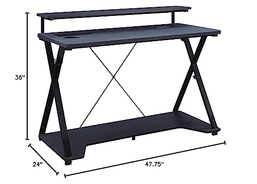 OSP Home Furnishings Checkpoint Ghost Battlestation Gaming Desk with RGB LED Lights, Black