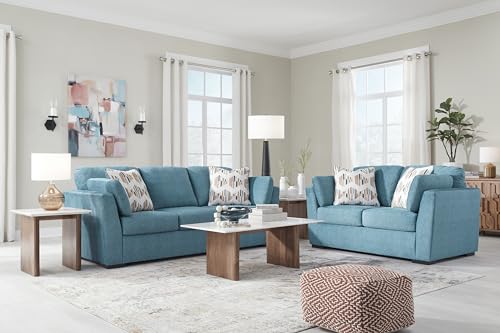 Signature Design by Ashley Keerwick Scandinavian Sofa with 4 Toss Pillows, Blue