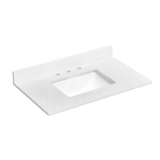 36"x22" Vanity Top with Sink, Quartz Bathroom Vanity Top with Rectangular Undermount Middle Ceramic Sink with 8 Inch Faucet Holes, Spread with One 4" Height Backsplash in Cirrus White