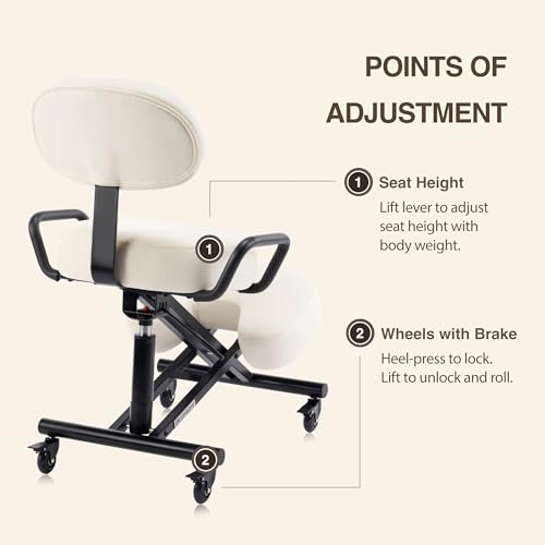 DR.LOMILOMI Ergonomic Kneeling Chair with Backrest, Improve Posture, Thick Cushions, Locking Wheels for Home & Office, AKONI 512B (Vanilla)