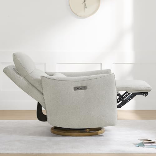 CHITA Swivel Rocker Recliner Chair, Power Nursery Glider Recliner, Nursery Rocking Chair with Adjustable Power Headrest, FSC Certified, Solid Wood Base, Crockery (Gray)