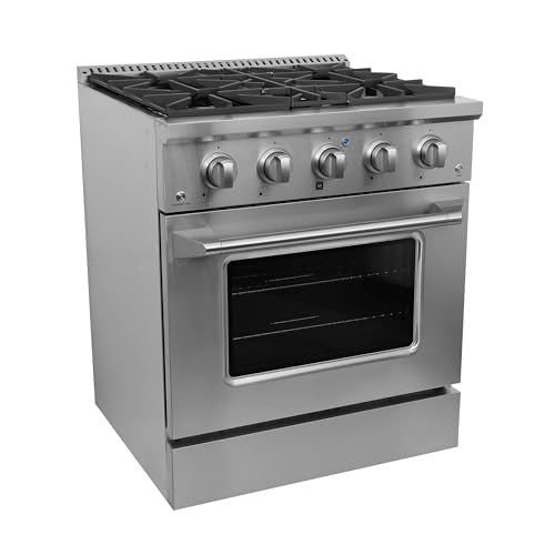 DUURA Elite Gas Range with 4 Burner Cooktop Freestanding with Porcelain Convection Oven and Broil Function, Continuous Grates with Stainless Steel Construction, 30-Inch, Metallic