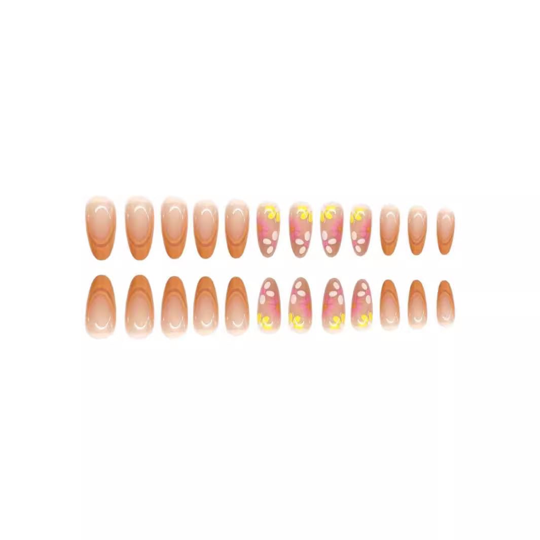 CTTHNBD Almond Press on Nails Medium & Square Press on Toenails Set, Flower Fake Nails, Spring False Nails Kit - for Women 48 Pcs
