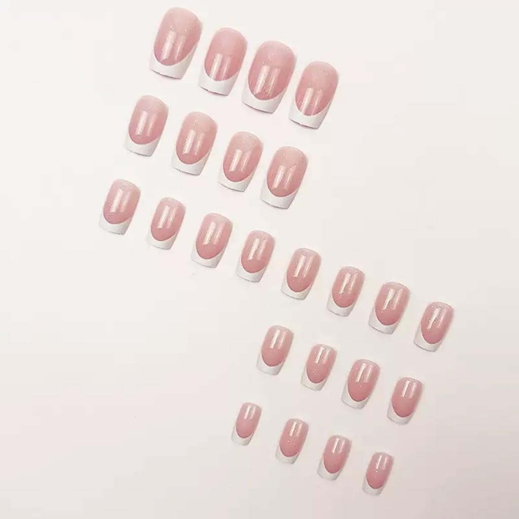 CTTHNBD 48Pcs Press on Nails Square & Press on Toenails Set, White French Tip Fake Nails with Glitter Design - for Women Manicure