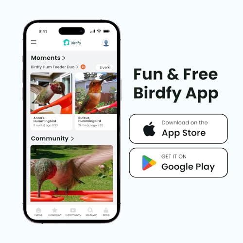 Birdfy Hummingbird Feeder with Dual Cameras - 2K HD Smart Cameras Solar Powered, Close-Up Bird Video/Live Watching & Instant Notifications, Ant Moat & Leakproof - 20oz (AI Lifetime)