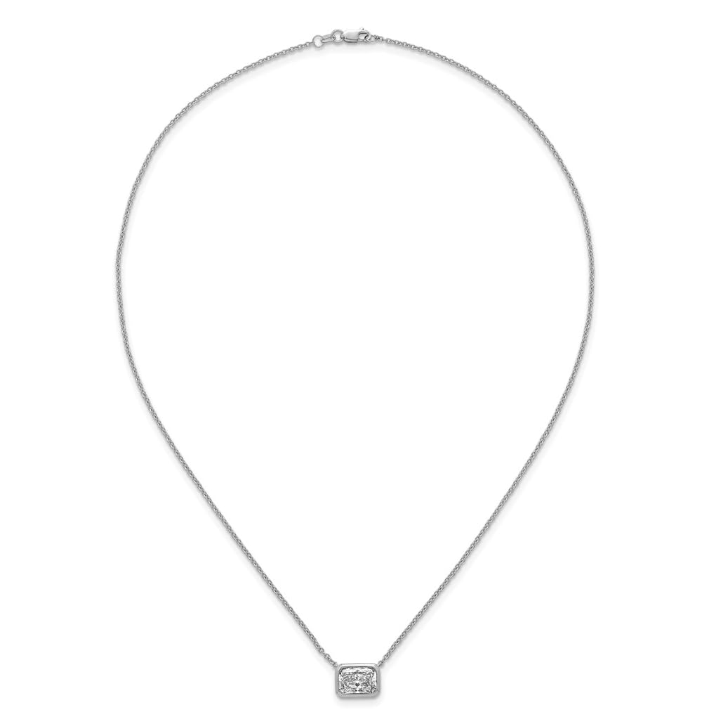 14k White Gold 2 carat Certified Lab Grown Diamond VS+ F+ Radiant East-West Complete 18 inch Bezel Set Necklace