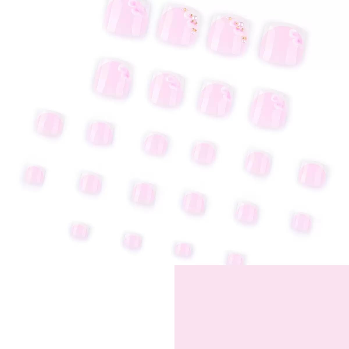 CTTHNBD Press on Toenails - Pink Fake Toenails with Flower Design - White French Tip Press on Toe Nails - for Women 24 Pcs