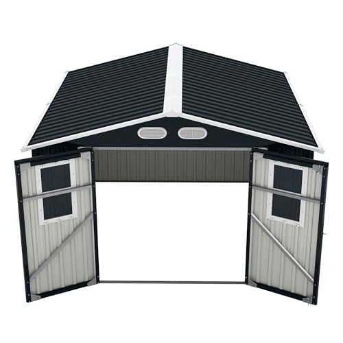 YOPTO 8x8 SF Outdoor Storage Shed,Metal Shed with Lockable Doors & 4 Daylight Windows,Garden Tool Shed w/Air Vents & Sloped Roof, Ideal for Backyard,Patio,Lawn,Dark Gray