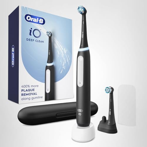 Oral-B Rechargeable Electric Toothbrush, iO3 Limited Deep Clean, 3 Cleaning Modes, Visual Pressure Sensor to Protect Gums, 2 Brush Heads, Travel Case, Black
