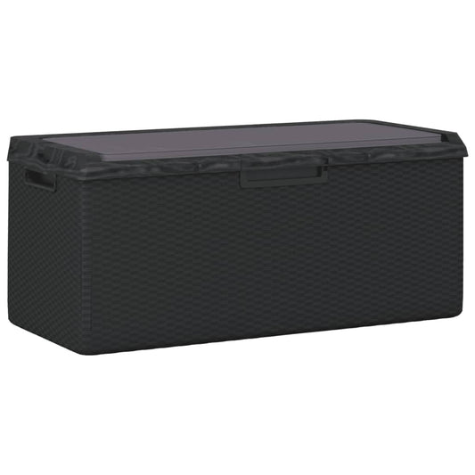 GKHPYURE Garden Storage Box with Cushion, 92.5 Gal Anthracite PP Outdoor Patio Storage Chest with Rattan Look, Gas-Lift Design, Lockable for Cushions Pillows Blankets Toys