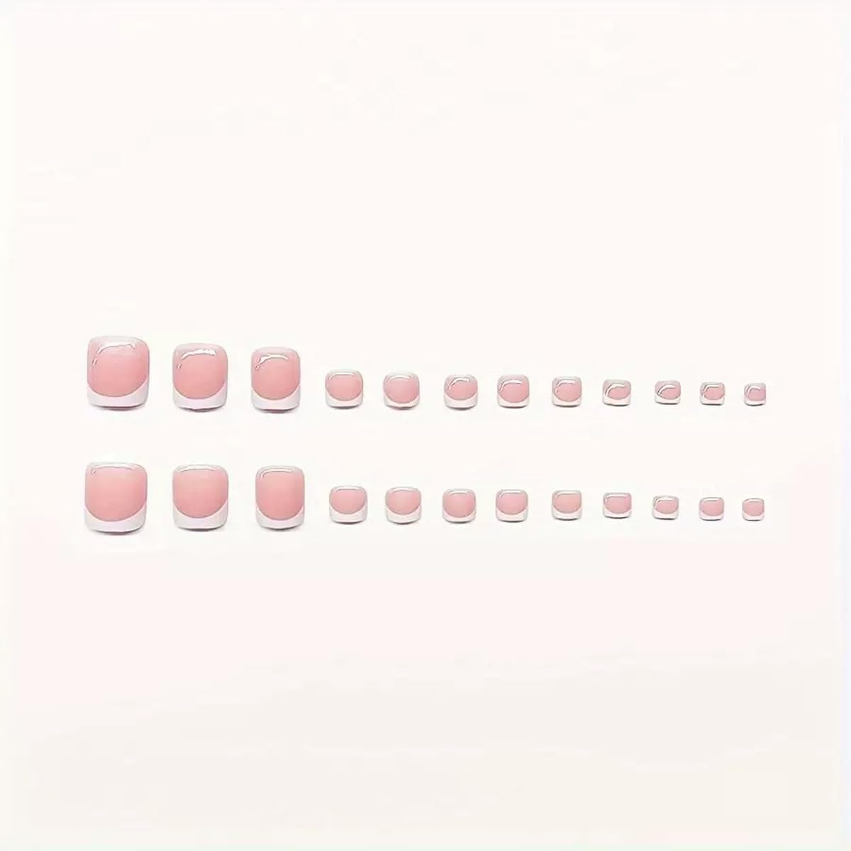 48Pcs White French Tip Press on Nails for Hands & Toes, Long Square Glossy Fake Nails, Short Square False ToeNails, Reusable Glue on Nails for Women Manicure & Pedicure Nail Kit
