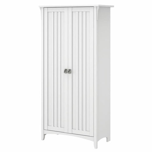 Bush Home Salinas Tall Storage Cabinet with Doors in Shiplap Gray and Pure White, Office Storage Unit, Organizer for Home or Workspace, Adjustable Shelving