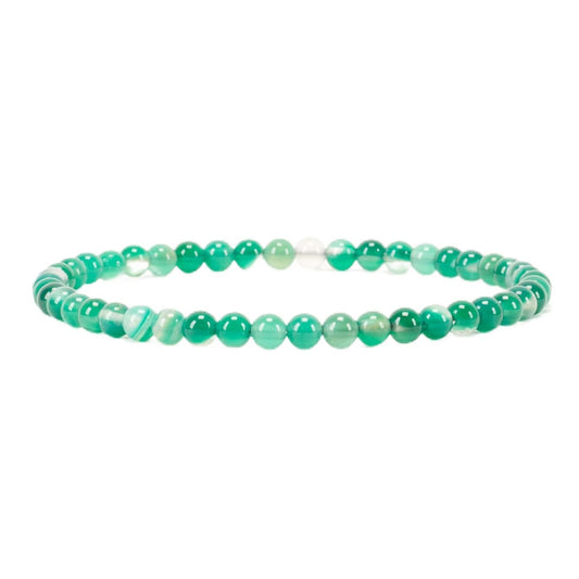Cherry Tree Collection - Small, Medium, Large Sizes - Gemstone Beaded Bracelets For Women and Men - 4mm Round Beads (Lace Agate Green, Small)