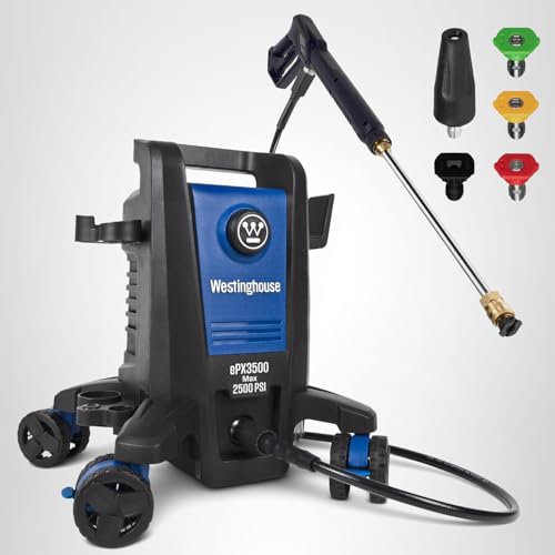 Westinghouse ePX3500 Electric Pressure Washer, 2500 Max PSI 1.76 Max GPM with Anti-Tipping Technology, Onboard Soap Tank, Pro-Style Steel Wand, 5-Nozzle Set, for Cars/Fences/Driveways/Home/Patios