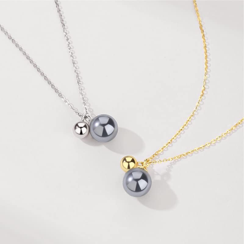 14K Gold Tahitian Pearl Pendant Necklace for Women,Dainty Single Black Pearl Gold Chain Choker Necklace,Fashion Christmas Jewelry Gift for Her (White Gold, 14K Gold)